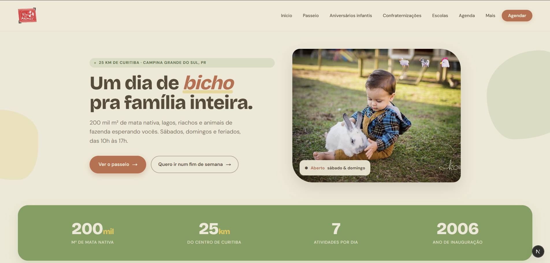 Homepage do redesign Next.js (Direção C Bichos & Capim)